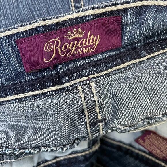 Royalty YMI Size 10 Blue Jean Denim Capris Bling Button Flap Pockets Y2K - Picture 8 of 15